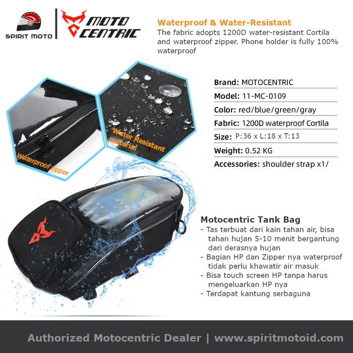 MOTOCENTRIC TANK BAG WITH PHONE HOLDER TAS TANGKI MOTOR TOURING RIDE TEMPAT HP