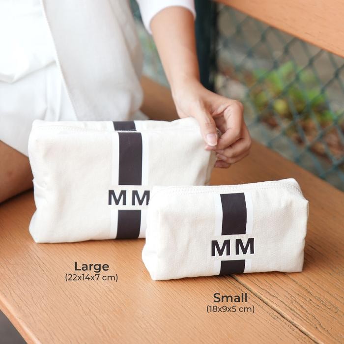 Stripe Monogram Canvas Pouch - Canvas Pouch / Accessories Pouch / Makeup Pouch / Beauty Pouch -