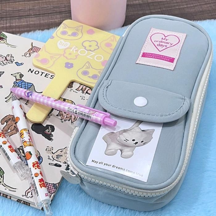 

TERLARIS! Pencil case tempat pensil retro heart zipper large capacity stationery cosmetic pouch Alat