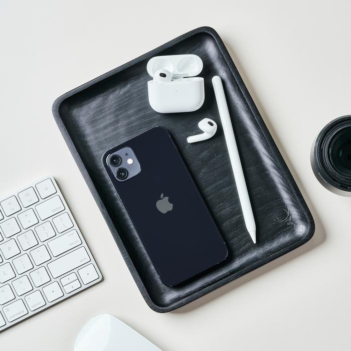 

HOT SALE! Skandif Black Valet Tray Premium Teak Wood Desk Organizer Kayu Jati