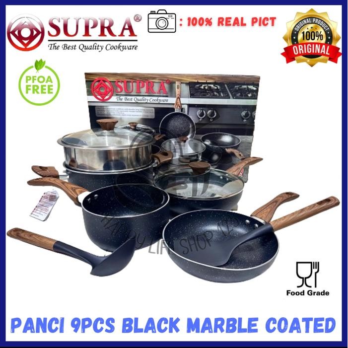 PREMIUM Panci Supra 9pcs Black Marble / Panci Set Supra Edisi Chef Renata Moel