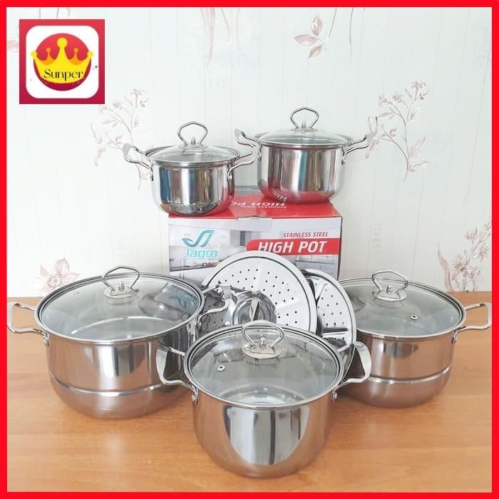 PREMIUM Panci Set Stainless Tebal isi 5set