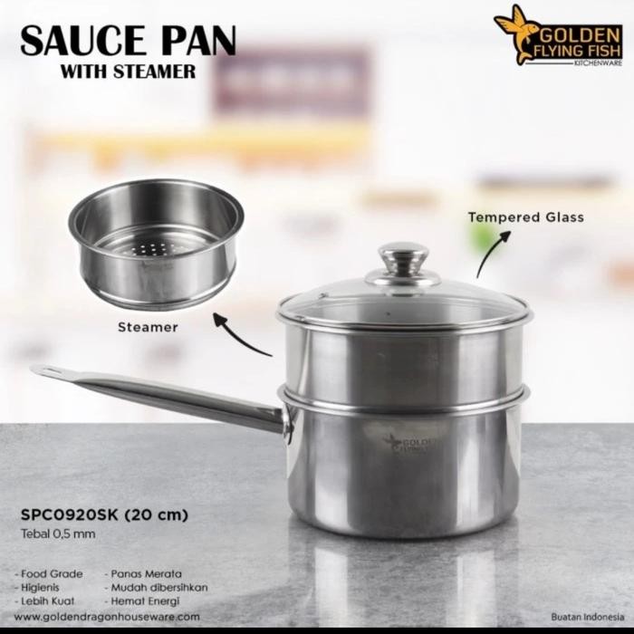 PREMIUM Panci Steamer/panci kukus 20 cm Golden Flying Fish