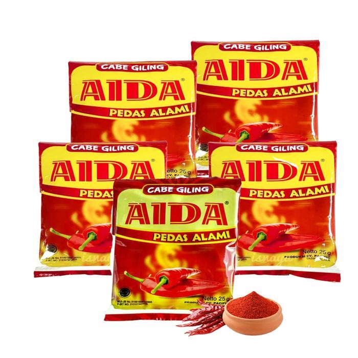 

PREMIUM (5pcs x 25gr) AIDA Cabe Bubuk Bumbu Tabur Pedas Bumbu Tabur Cabe Kering Spices Bahan