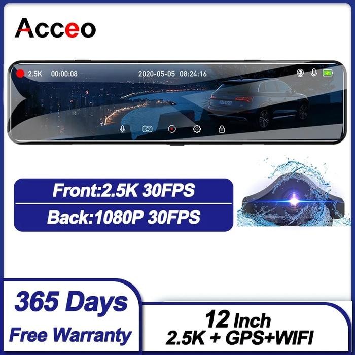 Car DVR 12 Inch Touch RearView Mirror Stream Media Dash Cam For Car