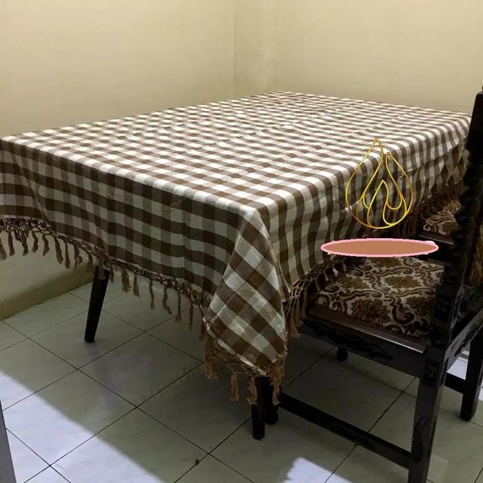 PREMIUM Taplak meja makan kain kotak kotak kursi 6