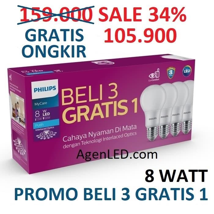 Philips Lampu Led 8W Bohlam 8 W Watt Putih Bulb Mycare Philip 8Watt
