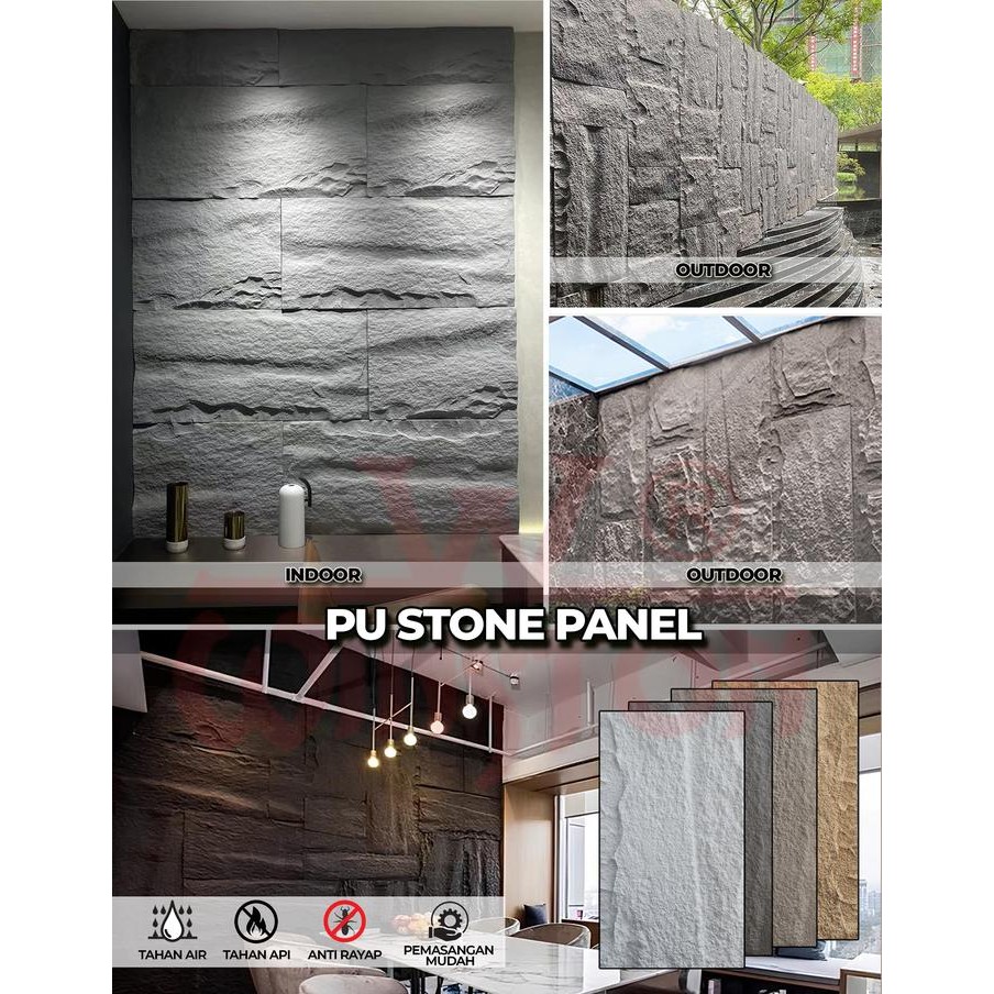 Pu Stone Batu Panel Dinding Wall Panel 3D Motif Batu Alam