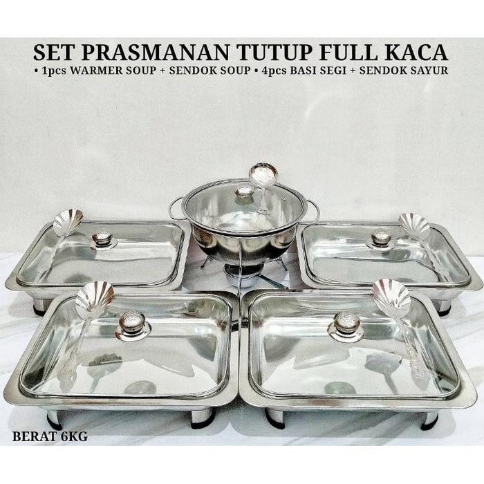 set prasmanan full kaca + Warmer stainless