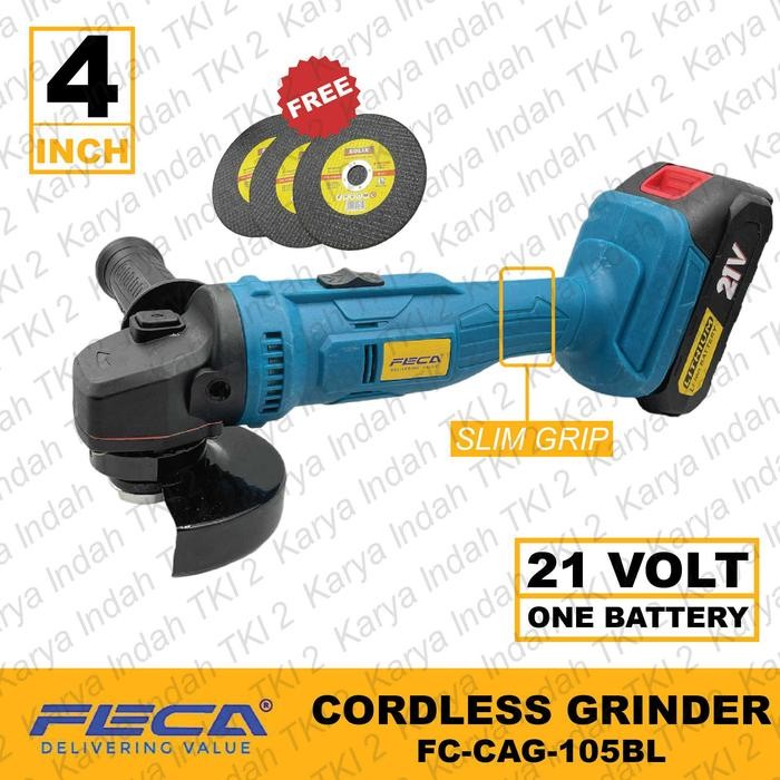 Cordless Angle Grinder 4" Feca 105 21V Mesin Gerinda Tangan Baterai 21