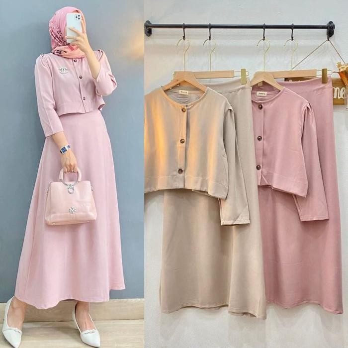 SETELAN ANDINI BAJU WANITA BAHAN SHAKILA IMPORT DAN ROK PANJANG MUSLIM