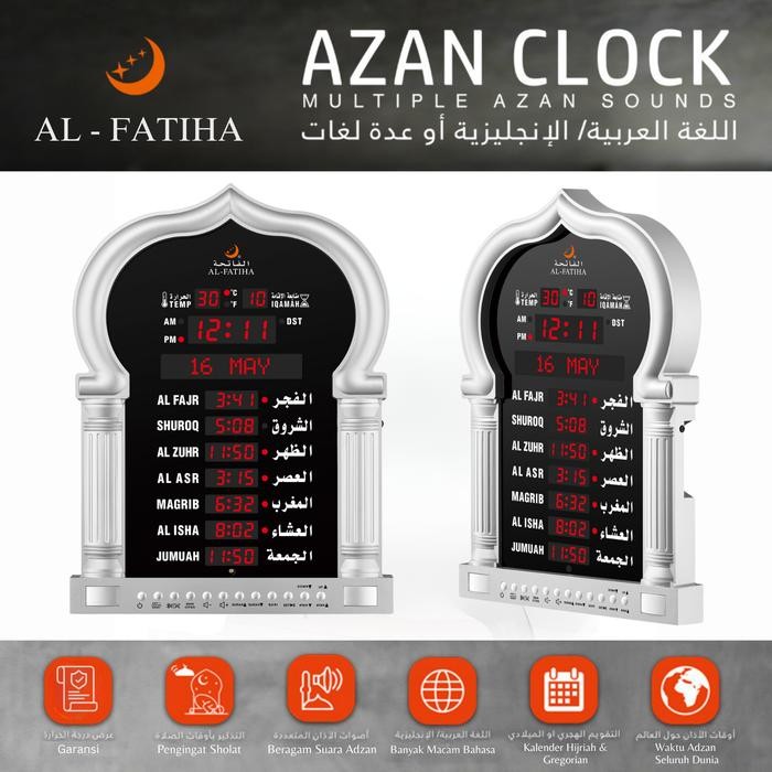 Jam Adzan dan Murottal 30 Juz Al-Fatiha 5115-Pro Sholat 5 Waktu Otomatis Tanggal Temperatur Iqomah *