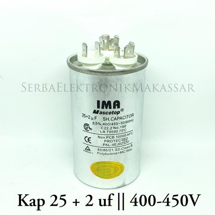 Kapasitor Capasitor AC Ganda 25uf + 2uf Aluminium IMA Mascotop