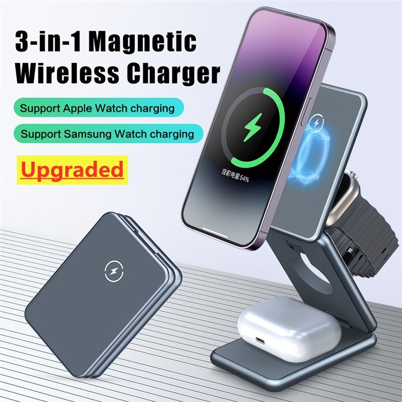 3 In 1 Magnetic Wireless Charger Stand Pad for iPhone 14 13 12