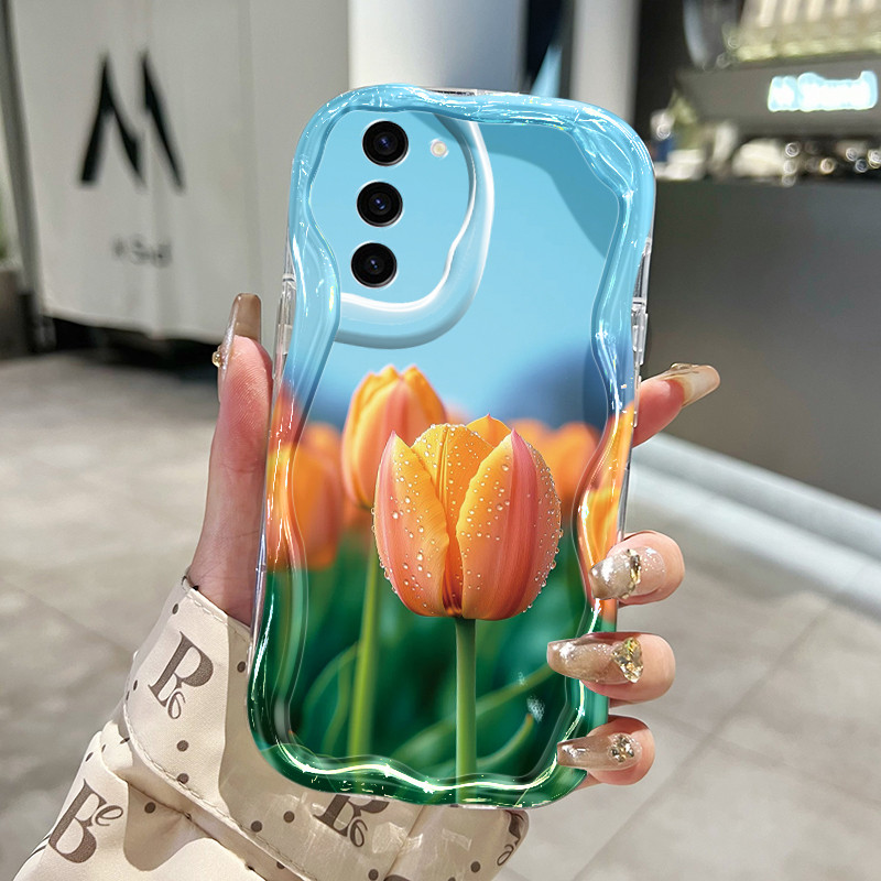 Casing Hp Untuk Samsung Galaxy S23 Plus S23 Ultra S23 FE Case Casing Softcase Tulip HP krim Kesing p