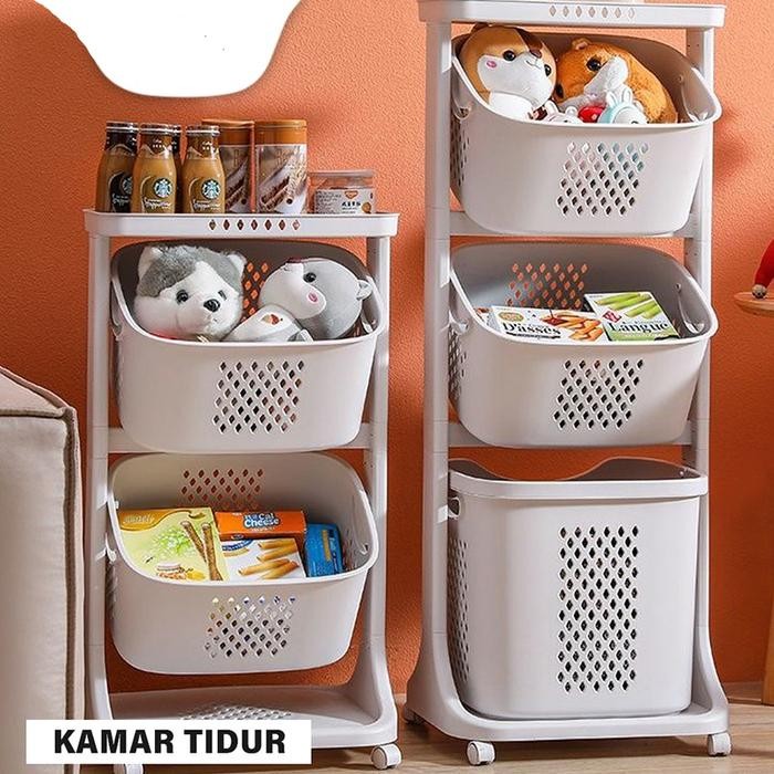 Termurah- Keranjang Baju Laundry Bag 4 Susun Rak Basket Keranjang Rak Baju Kotor