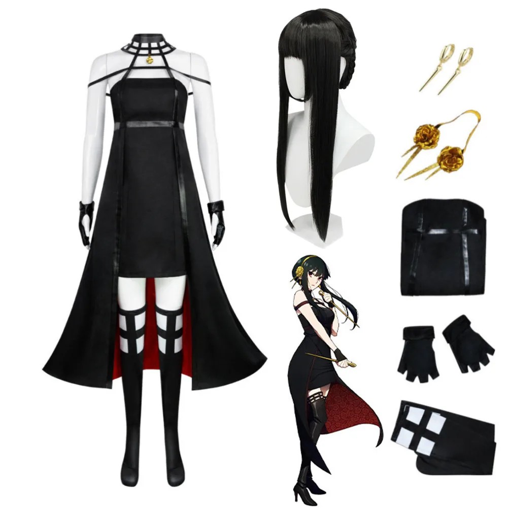 Anime Spy X Family Yor Forger Cosplay Costume Yor Briar Women Dresses Wig Weapon Headband Earrings