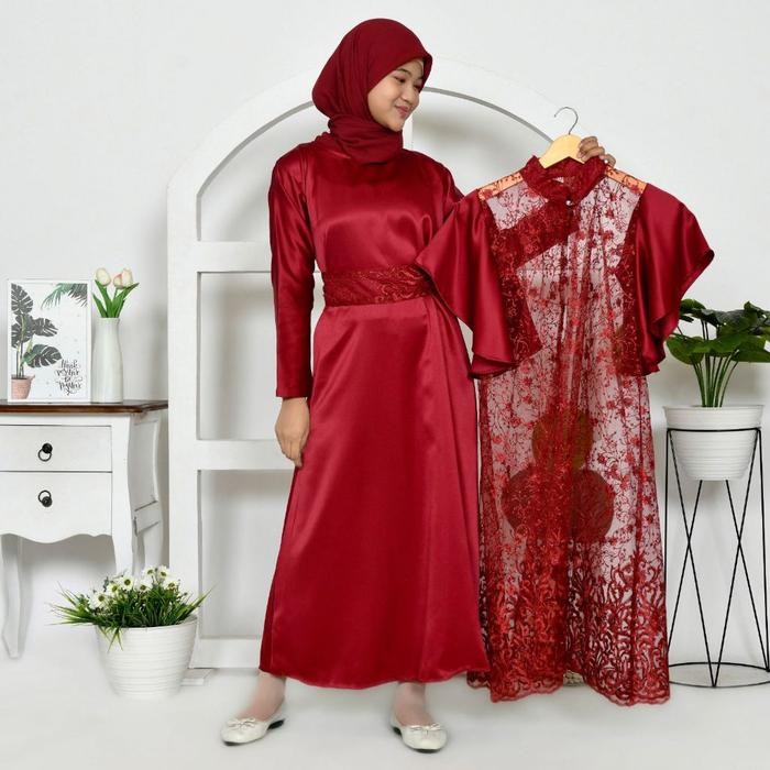 BEST SELLER Gamis 2 in 1 outer georgina pesta anak remaja 9-14th dress all size moscrepe tile maroon