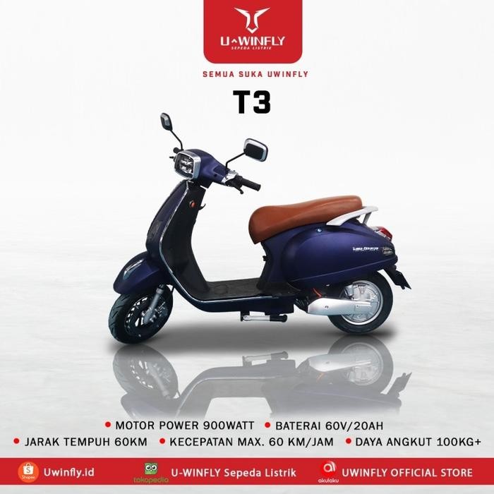 (BANDUNG) SEPEDA MOTOR LISTRIK VESPA UWINFLY T3 SCOOTER MATIC 60V MURA