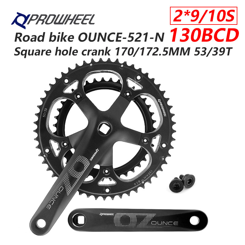 PROWHEEL OUNCE-521-N Road Bike Square Hole Crankset 170mm 130BCD 53/39T Double Chainrings Sprockets