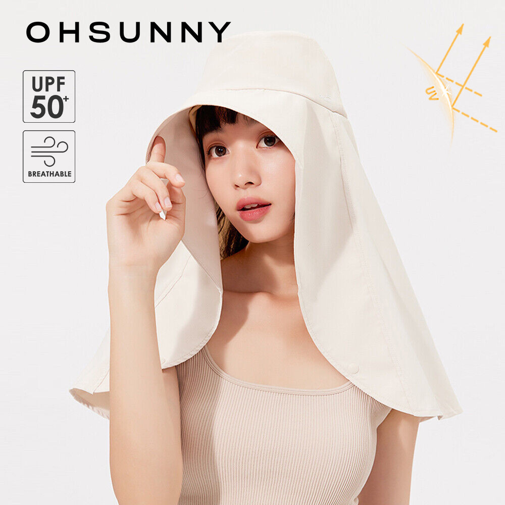 

OhSunny Bucket Cap Women Summer Large Brim Sunhat UPF50+ New Fashion with Neck Flap Full Protection