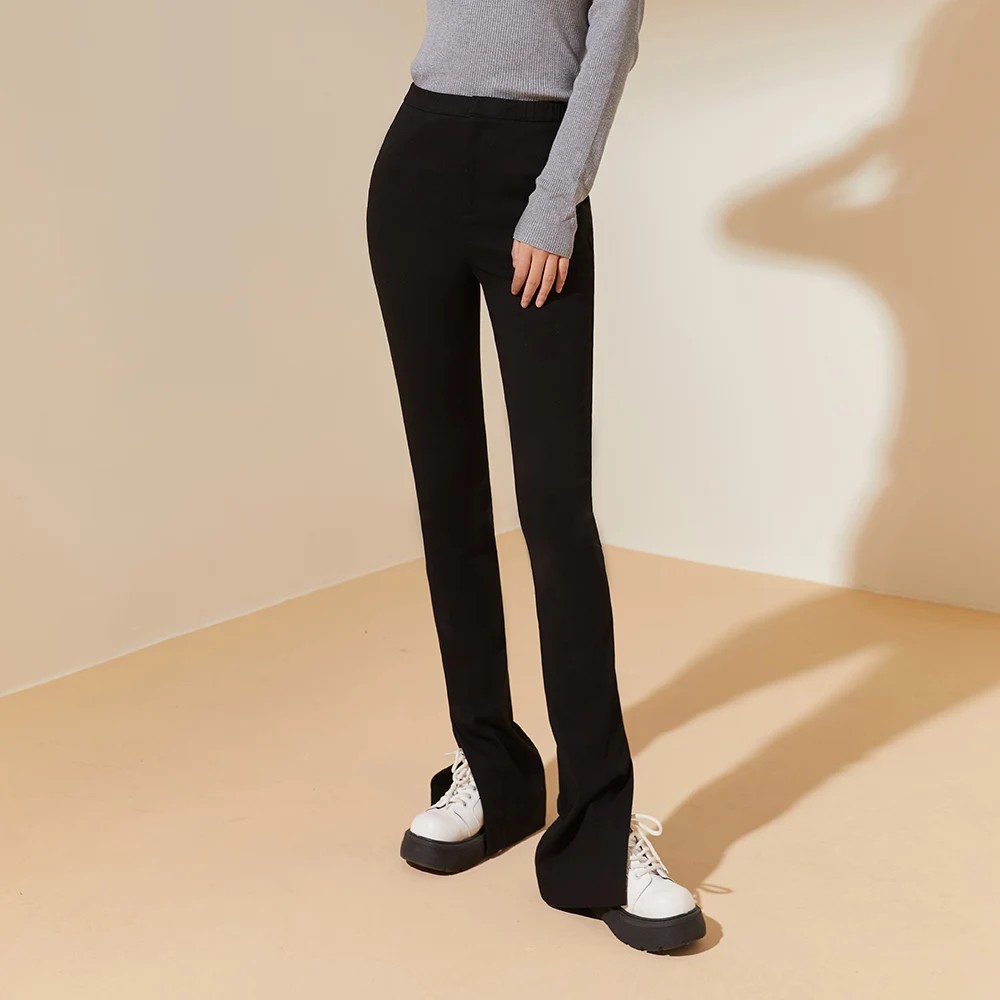 

OhSunny Flared Pants Women Tights High Waist Thicken Sexy Horseshoe Black Elastic Slim Winter Casual