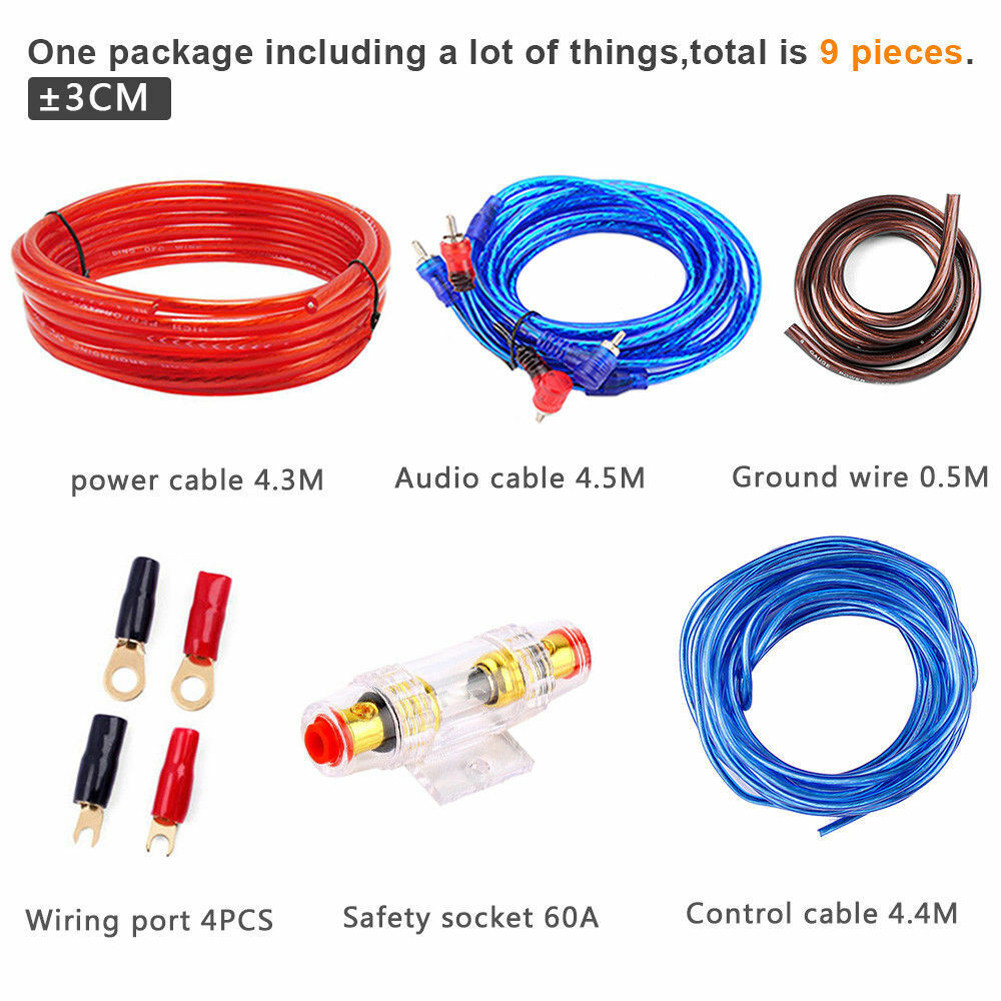 

Subwoofer Speaker Holder Wiring Amplifier Installation Kit 1500W 60 AMP Fuse 8GA Car Audio Power