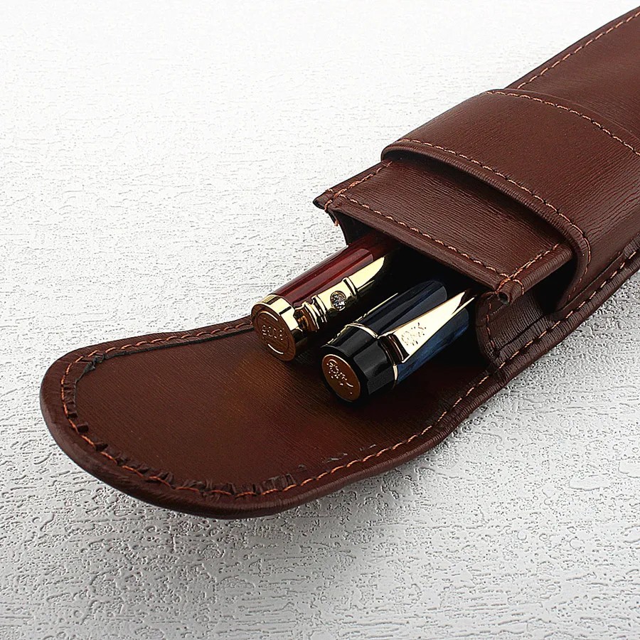 

Leather Pencil Case PU Pen Case / Bag for 2 Pens , Coffee Pen Holder / Pouch High Quality for Men &