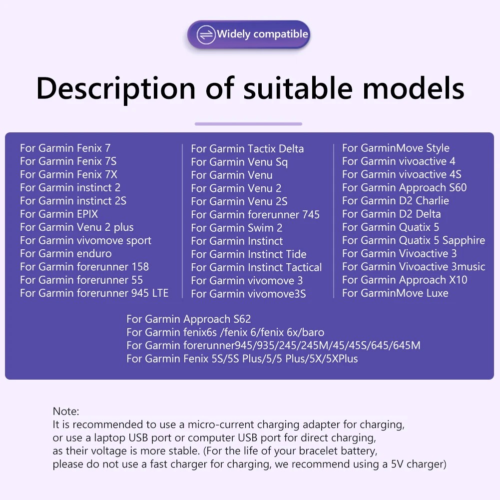 

USB Charging Cable For Garmin Fenix 7 7S 7X 6 6S 6X 5 5S 5X Vivoactive Venu 2 Watch Data Sync