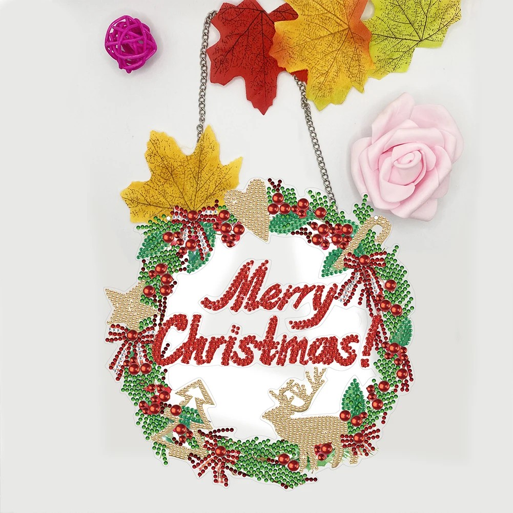

5D DIY Christmas Wreath Diamond Painting Pendant Christmas Wall Decor Wreath Hanging Ornaments