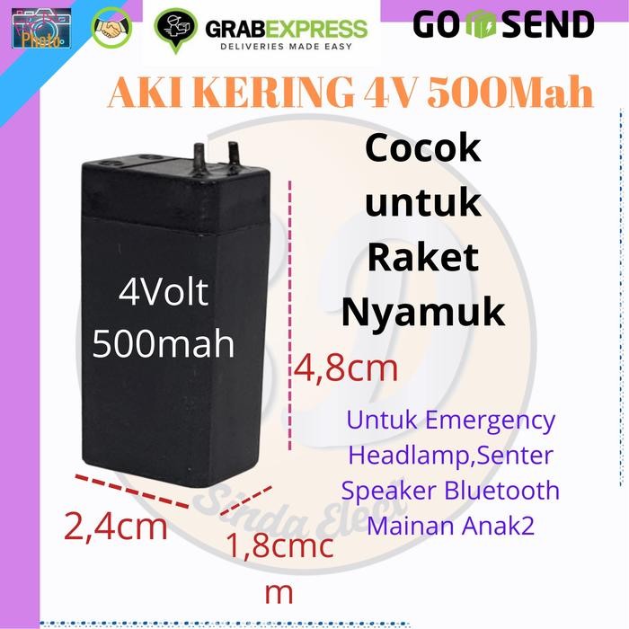 (Allthebest) Baterai Raket Nyamuk Aki Kering 4 Volt 500mah Senter Emergency Speaker