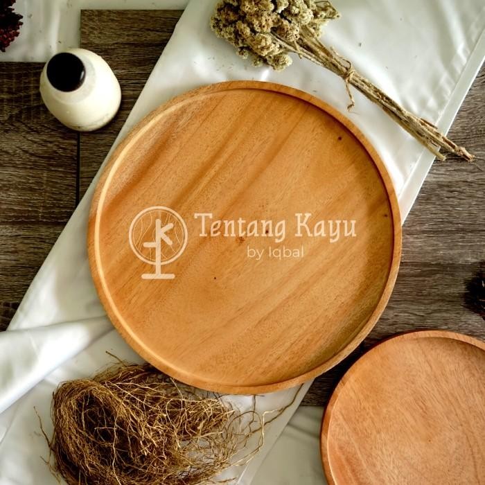[Allthebest] Round Tray Nampan Kayu Bulat Baki Kayu Bulat Ukuran Besar dan Kecil