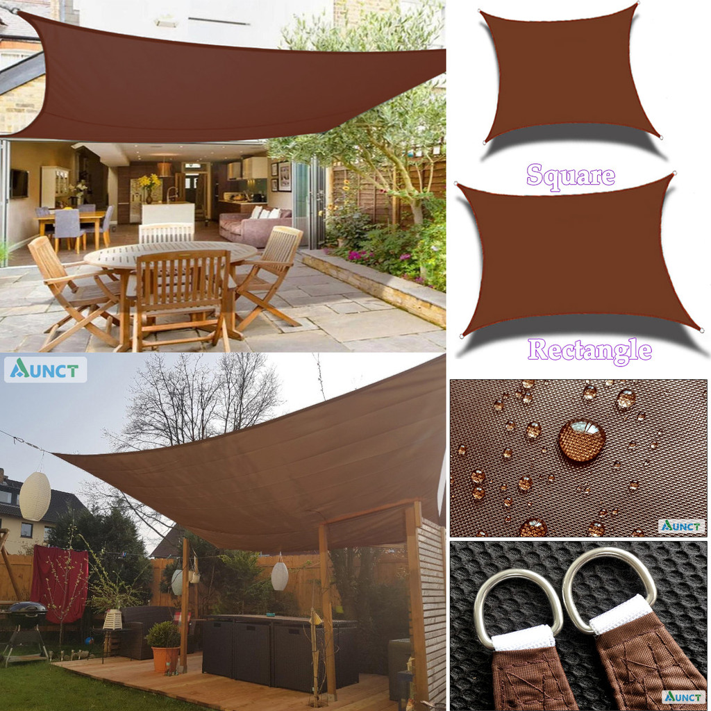 Brown 420D Waterproof Oxford Square Rectangle Sun Shade Sail Garden Yard shade sun Canopy Camping sa