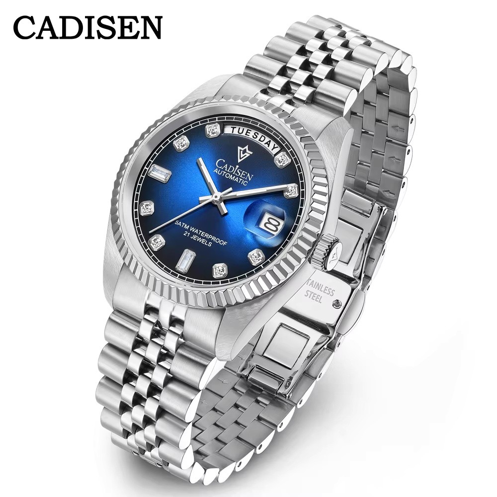 CADISEN 38mm Classic Men's Mechanical Watches Week Diamond Dial Luxury Automatic Watch Men Japan MIY