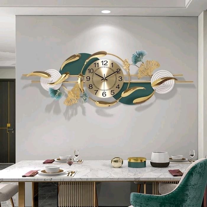 JAM DINDING BESAR DAUN GINKGO GREEN GOLD AESTHETIC