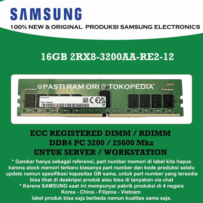Ddr4 Pc3200 Mhz Samsung For Server Asus, Hp, Dell, Lenovo