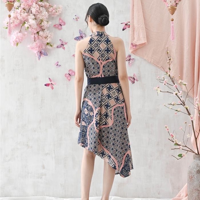 Harga Spesial Dress Batik Wanita Modern / Dres Pesta Kondangan Couple Pink Navy Dlc34