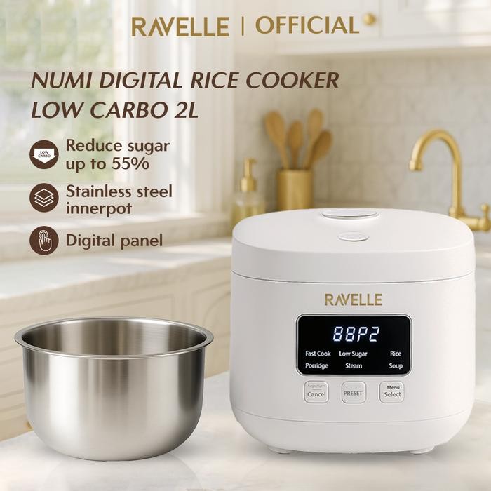 RAVELLE NMI Rice Cooker Digital Low Carbo 0.8 liter Nasi (2 Liter) - Penanak Nasi Low Watt (