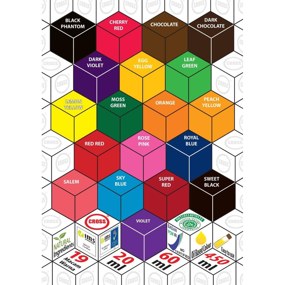 

Cross Food Coloring Set (18 Warna 20Ml) Pewarna Makanan Oil Based Cair Gratis Ongkir