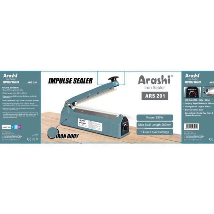 Terbatas Impulse Sealer Arashi Ars-201 Mesin Pres Plastik 20Cm Bodi Besi