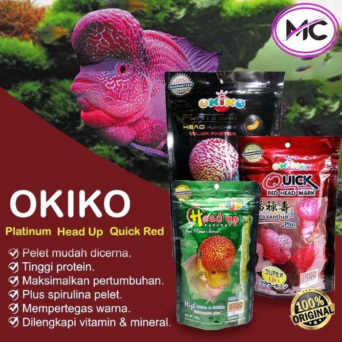 OKIKO PLATINUM QUICK RED HEAD UP HUNCER S M L XL PELET OKIKO PAKAN IKAN LOUHAN