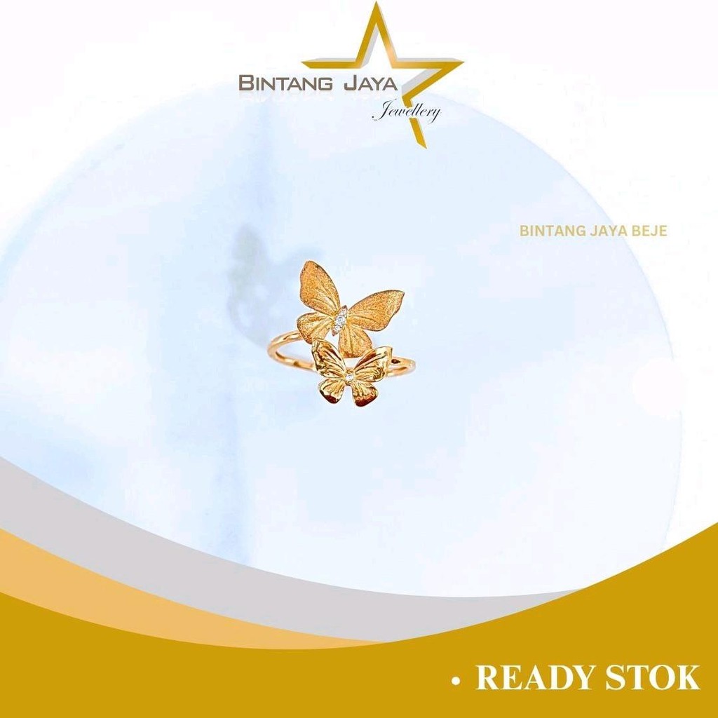 Cincin Emas Asli Butterfly M Putih - Kadar (16K) - Ukuran 15 - 1,82 gram - Motif Kupu-Kupu Cantik da