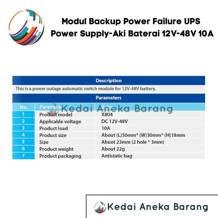 [Allthebest] Modul Backup UPS Proteksi Mati Lampu Power Supply Aki Baterai X804 10A