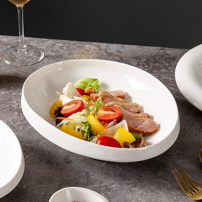 Banyak Dicari Yuka Serving Bowl / Mangkok Saji Makan Lauk Oval Putih Mewah Aesthetic