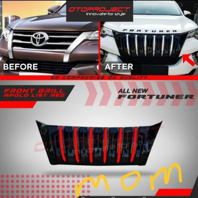Otoproject Front Grill depan apollo hitam glossy list merah All New Fortuner Vrz Trd