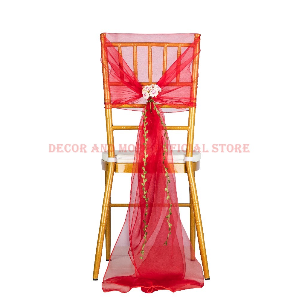 50PCS Red Organza Chair Cap Outdoor Wedding Hotel Banquet Chair