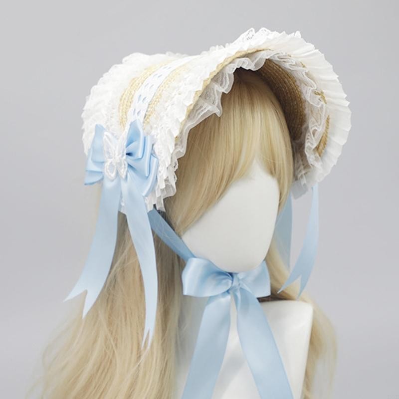 Y3Ne Victorian Lace Bonnet Hat For Women And Girl Teaparty Dressingup Hat Headpiece