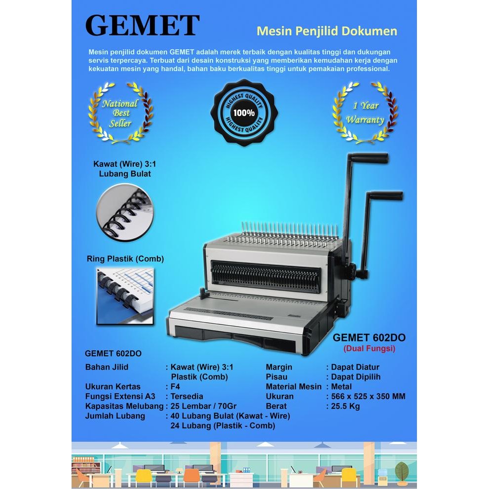 Mesin Jilid Kertas Gemet 602Do Original Garansi Resmi