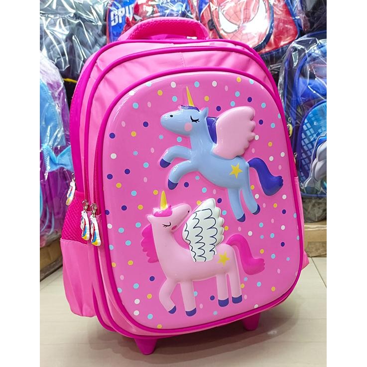 NEW.. TAS SD TROLLEY ANAK PEREMPUAN UNICORN KUDA PONY PIRANG EMBOS UNGU