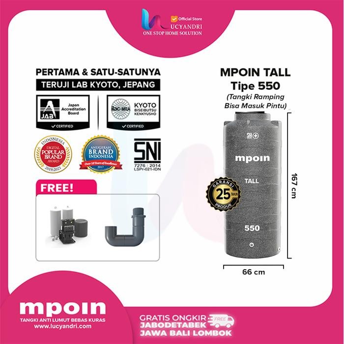 Terlaris Tangki Air Mpoin Plus 550 Tall Toren Tandon 500 Liter Model Ramping